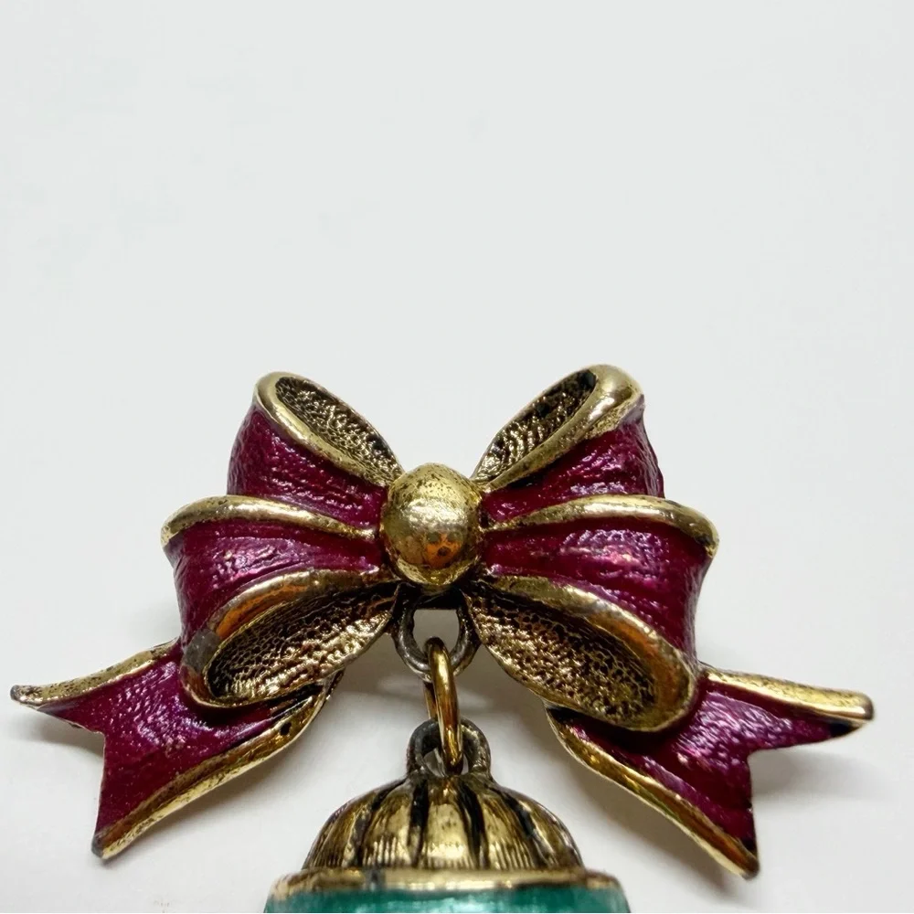 Vintage Enamel Rhinestone Bow Bell Brooch USA